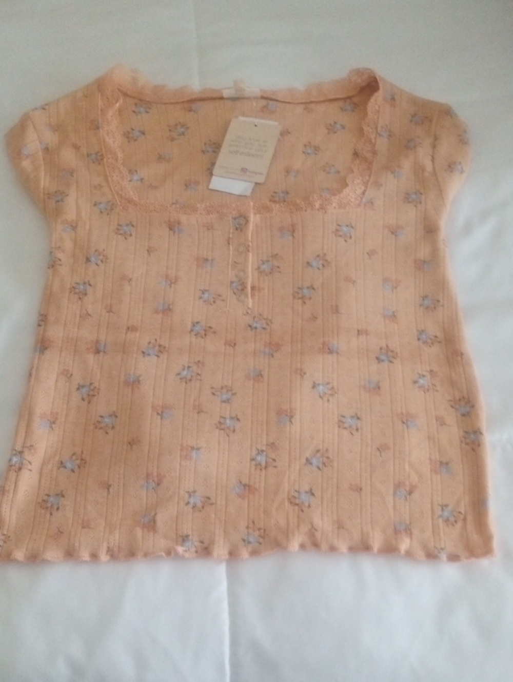 Self Esteem Peach Floral Ribbed Long-Sleeve Tee